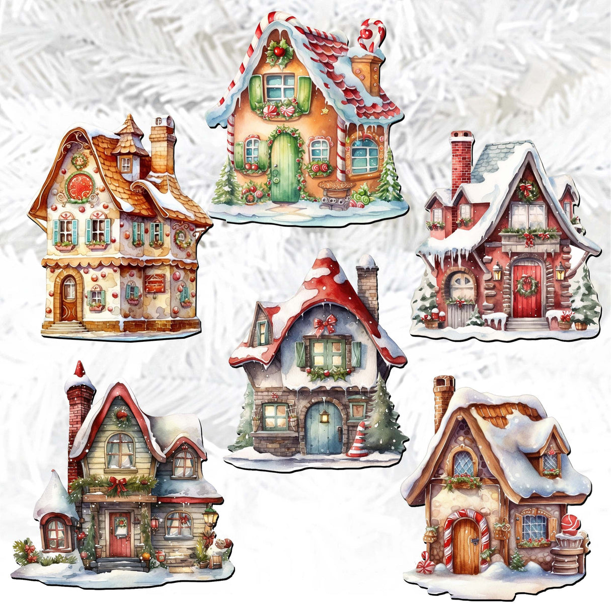 Christmas Houses Decorative Wooden Clip-on Ornaments Set of 6 by G. Debrekht - Christmas Decor - 8090024C-S6