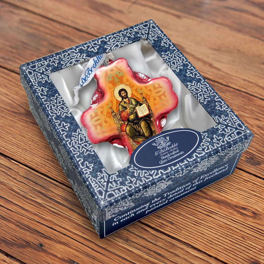 Jesus Cross Glass Ornament by G. DeBrekht - Nativity Holiday Decor - 758-005