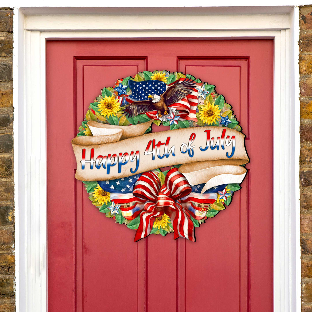 Happy 4th of July Wreath Decorative Holiday Door Decor by G. DeBrekht - American Christmas Decor - 8652791H