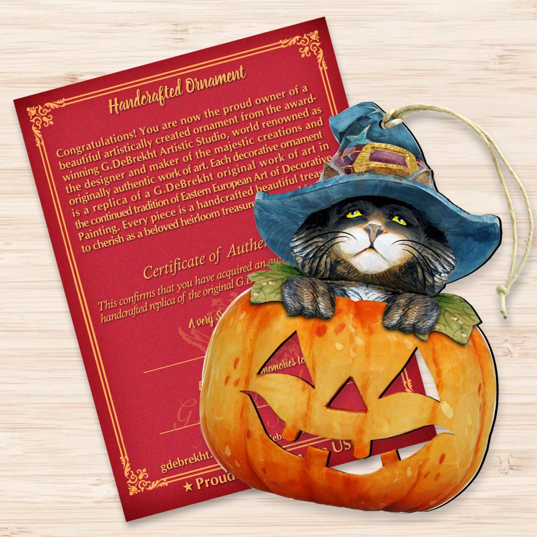 Halloween Cat Pumpkin Wooden Ornaments Fall by G. DeBrekht - Thanksgiving Halloween Decor - 8158416