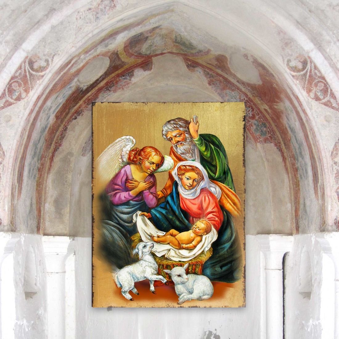 Nativity Wooden Gold Plated Religious Christian Sacred Icon - Inspirational Icon Decor - 85020