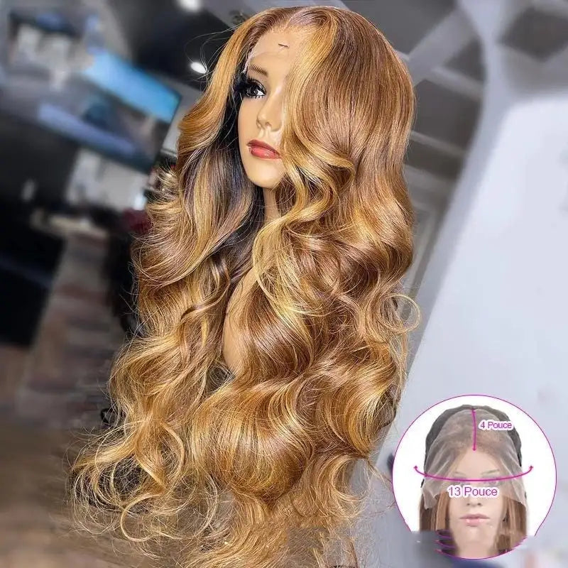 Honey Blonde Body Wave Lace Front Pre Plucked Highlight Wig - Lootquake
