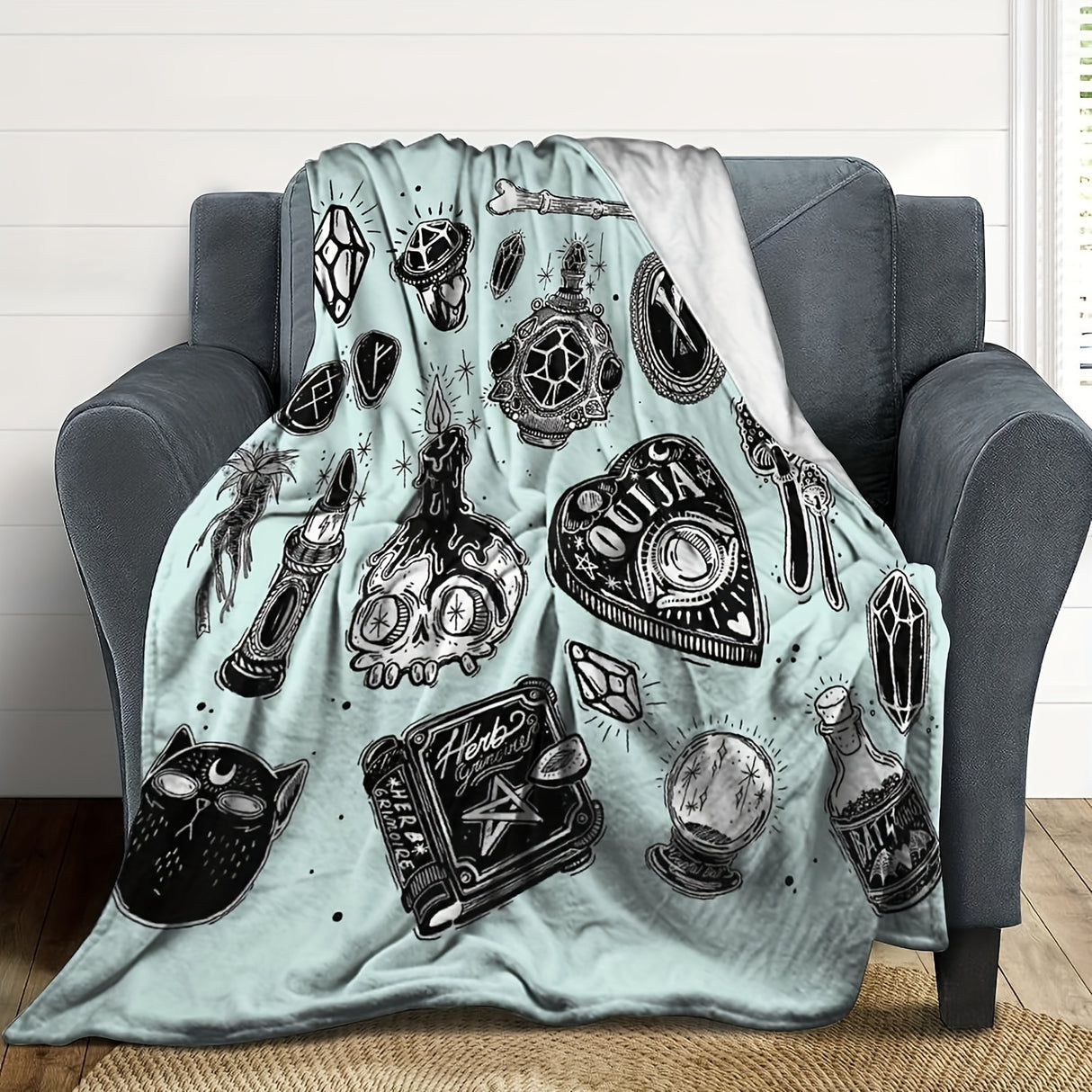 1pc Witch Gothic Blanket Lightweight Flannel
