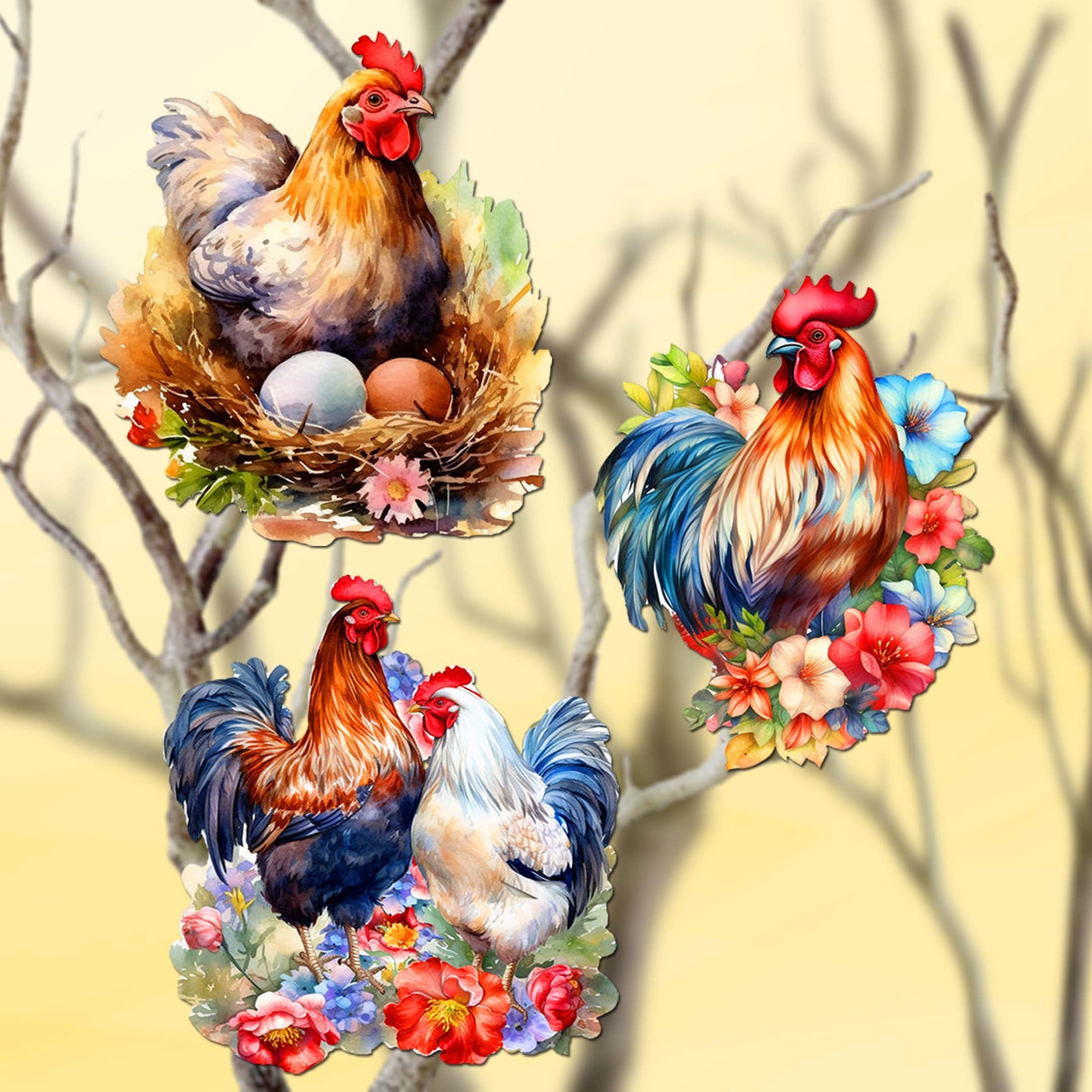 Spring on the Farm Decorative Wooden Clip-on Ornaments Set of 3 by G. Debrekht - Easter Decor - 8091056C-S3