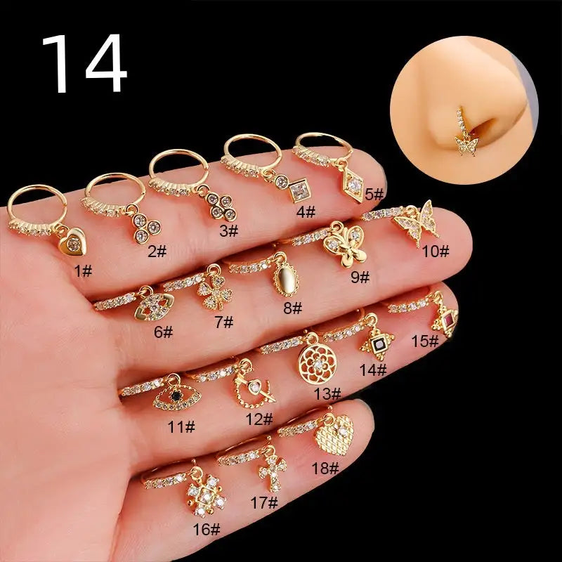 Henson Heart Butterfly Zircon Pendant Nose Ring - Lootquake