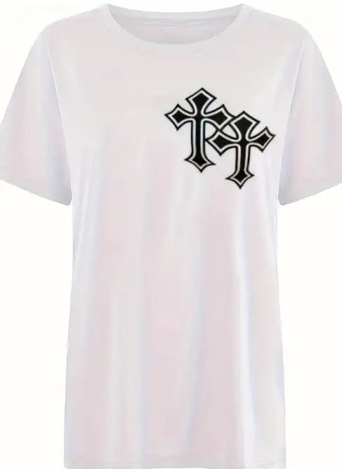 Ladies' Round Neck Printed Fashionable Short Sleeved T-shirt - Lootquake