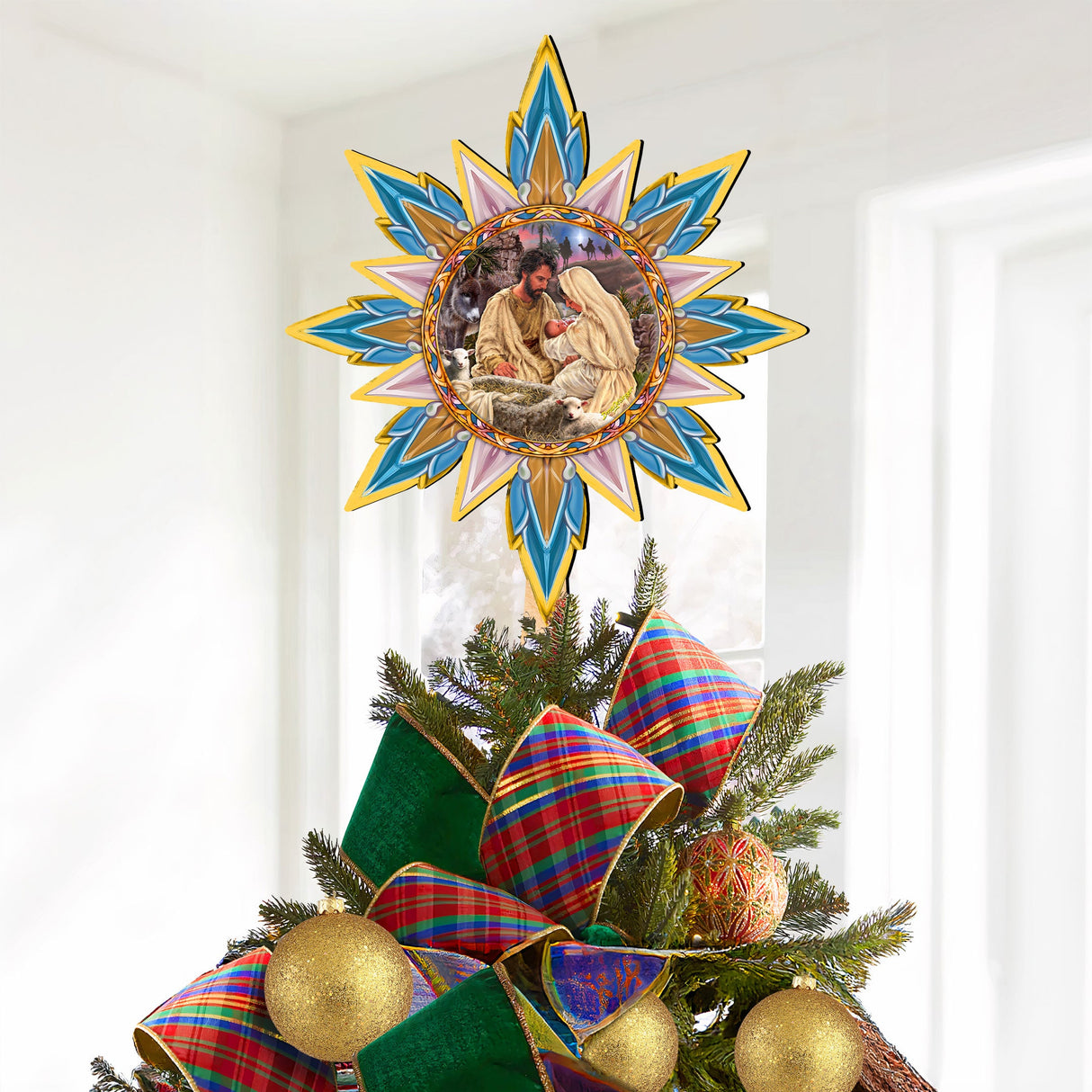 Classic Nativity Star Tree Topper Wooden Décor by D. Gelsinger - Nativity Holiday Décor - 89502-DG