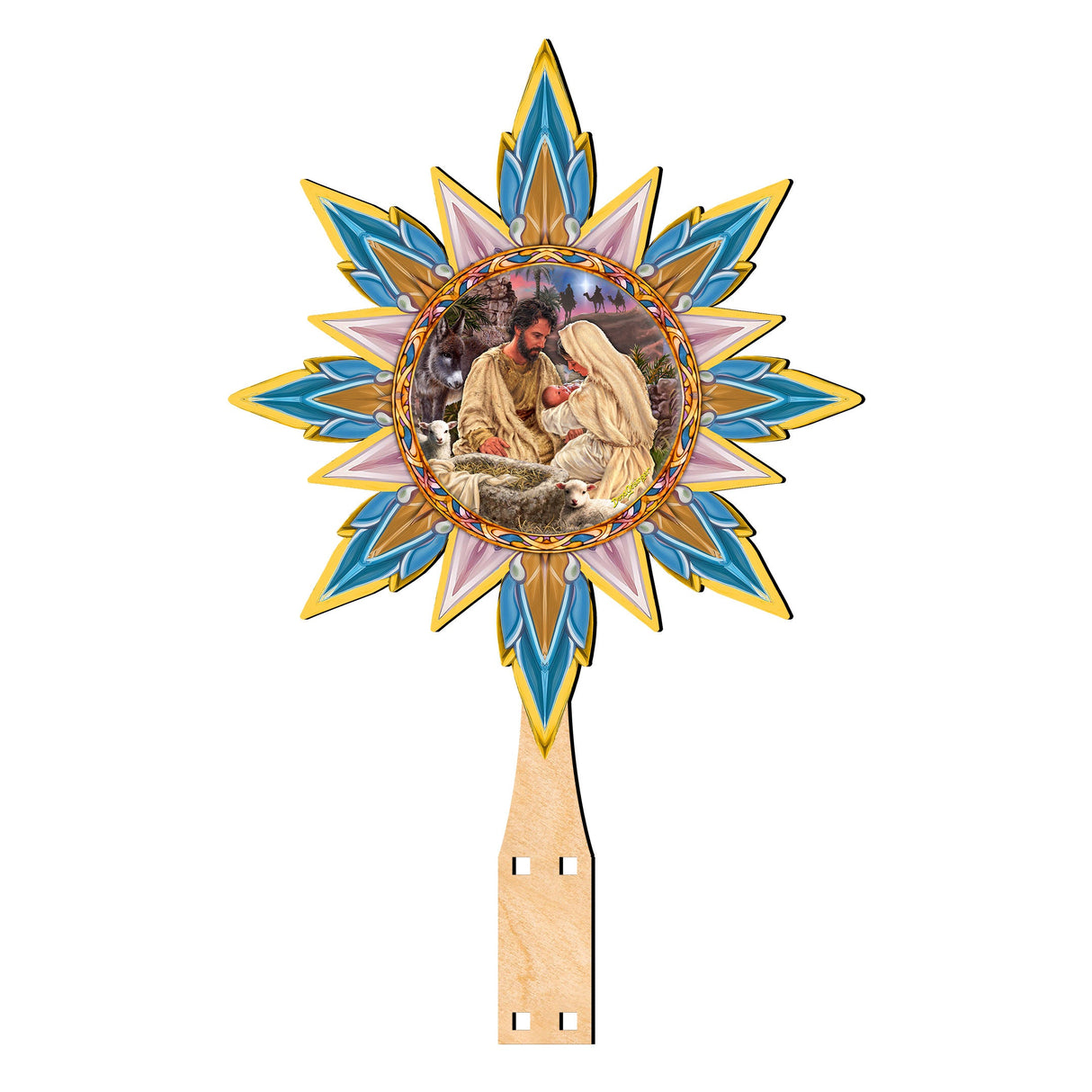 Classic Nativity Star Tree Topper Wooden Décor by D. Gelsinger - Nativity Holiday Décor - 89502-DG