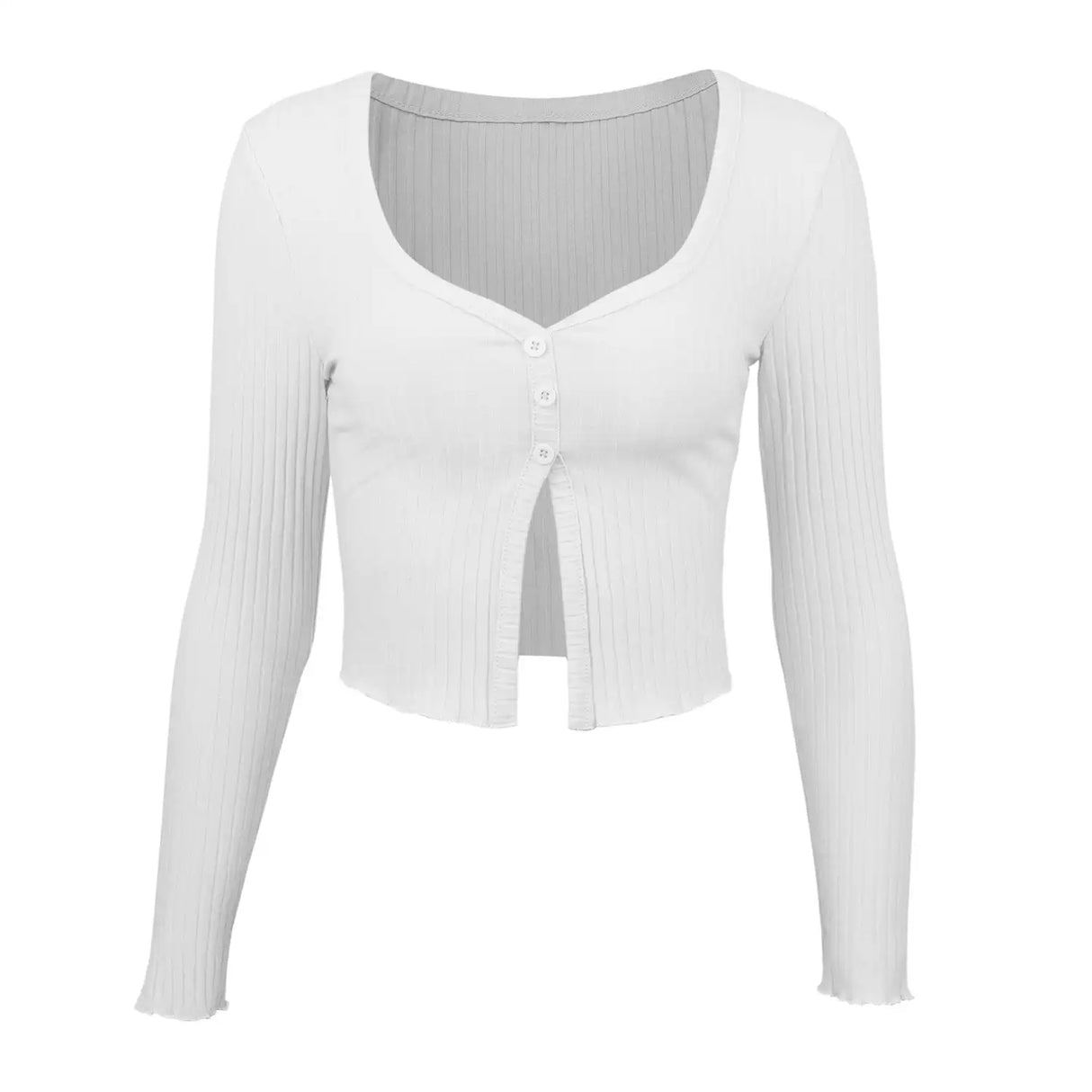 Long Sleeved Crop Cardigan Top Sexy Button Knit T-shirt - Lootquake