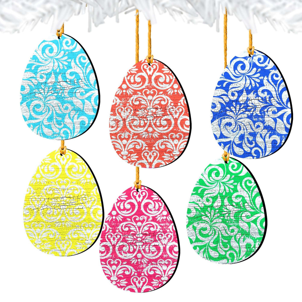 Colorful Eggs Wooden Ornaments Set of 6 by G. DeBrekht - Designocracy - 8199712-S6