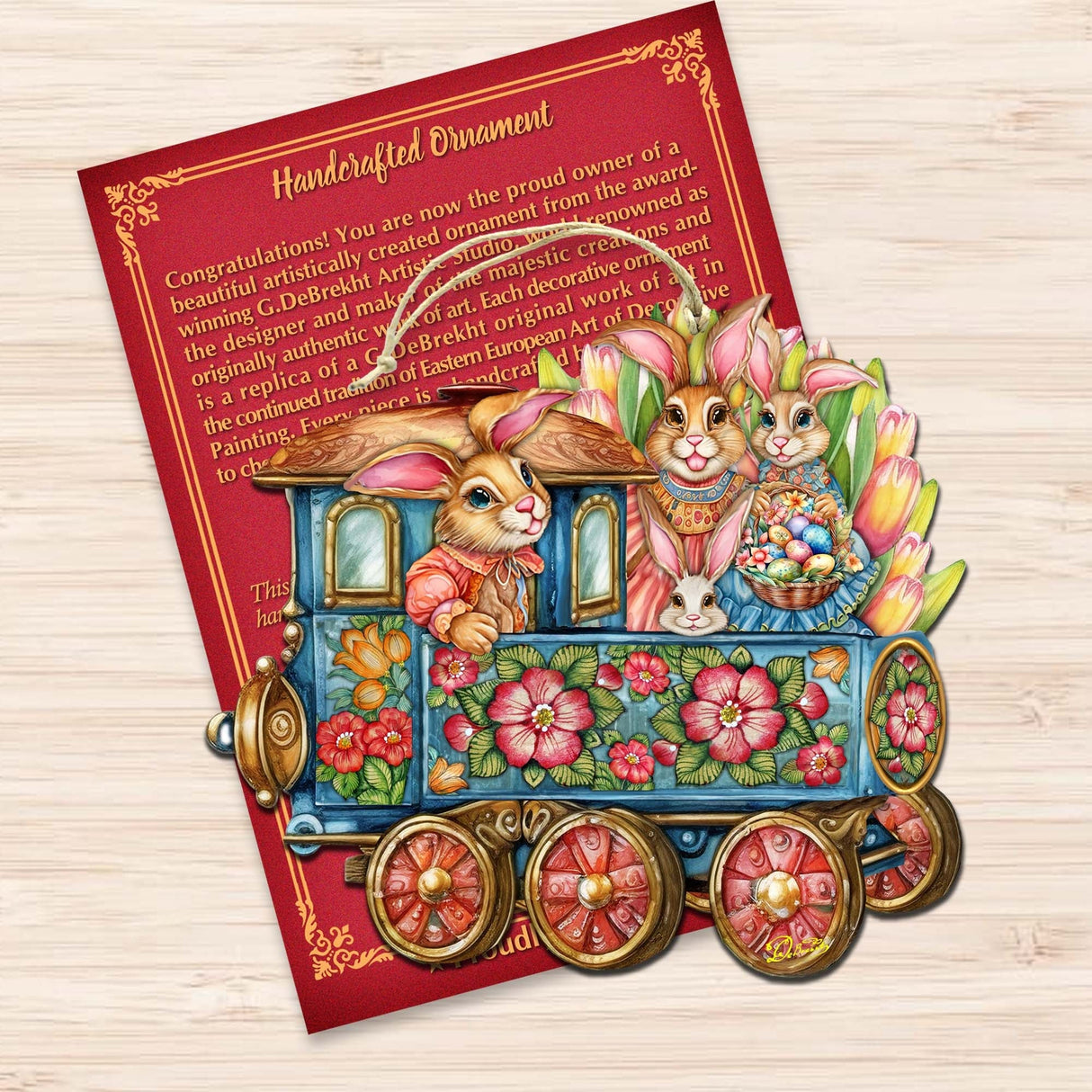 Easter Bunny Train Wooden Ornaments by G. DeBrekht Easter Spring Decor - 8652781