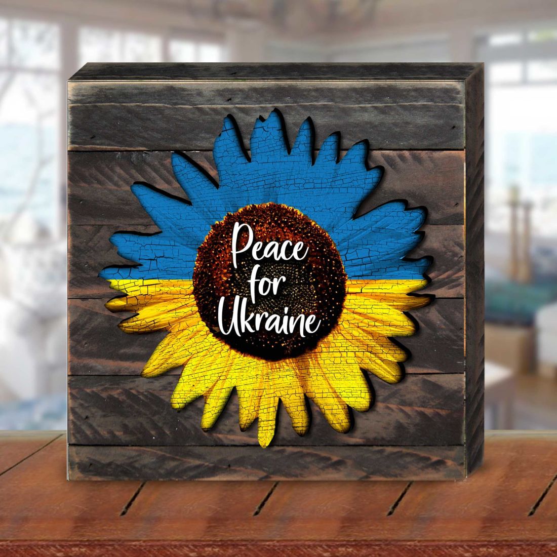 Pieza de arte mural de madera con girasoles de Ucrania - Decoración Internacional - 8187125B