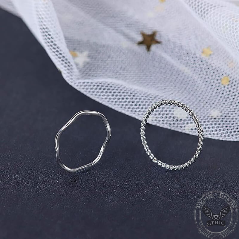 Juego de 8 anillos minimalistas de acero inoxidable