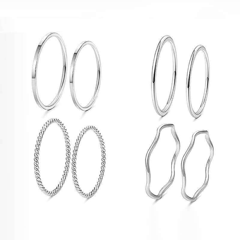 Juego de 8 anillos minimalistas de acero inoxidable