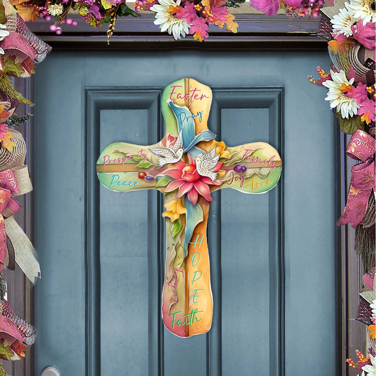 Easter Cross with Doves Holiday Door Decor by G. Debrekht - Easter Spring Decor - 8688167H
