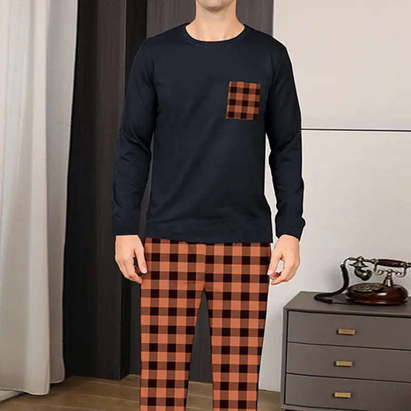 Ice Silk Long Sleeve Long Pants Men's Pajama Set - Lootquake