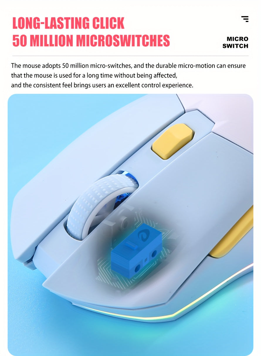 DAREU Sakura Pink Wireless Gaming Mouse - 12K DPI, RGB Rechargeable, 7 Programmable Buttons, Charging Dock Stand, Dual Mode for PC/Laptop/Mac - The Perfect Gift for Birthdays, Valentines, Halloween, Easter, and Girlfriends