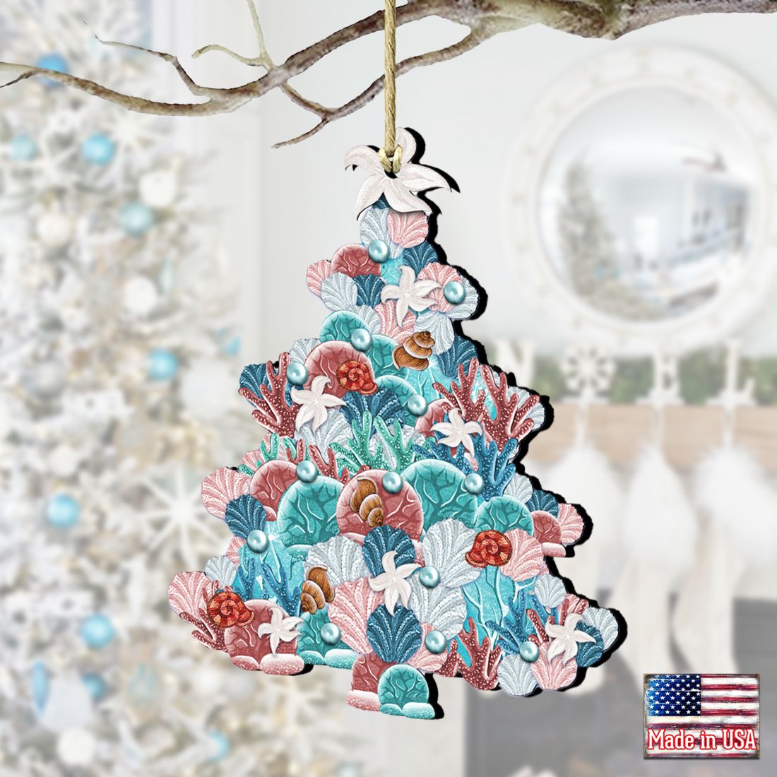 Coastal Tree Wooden Ornaments by G. DeBrekht - Coastal Holiday Decor - 8193149