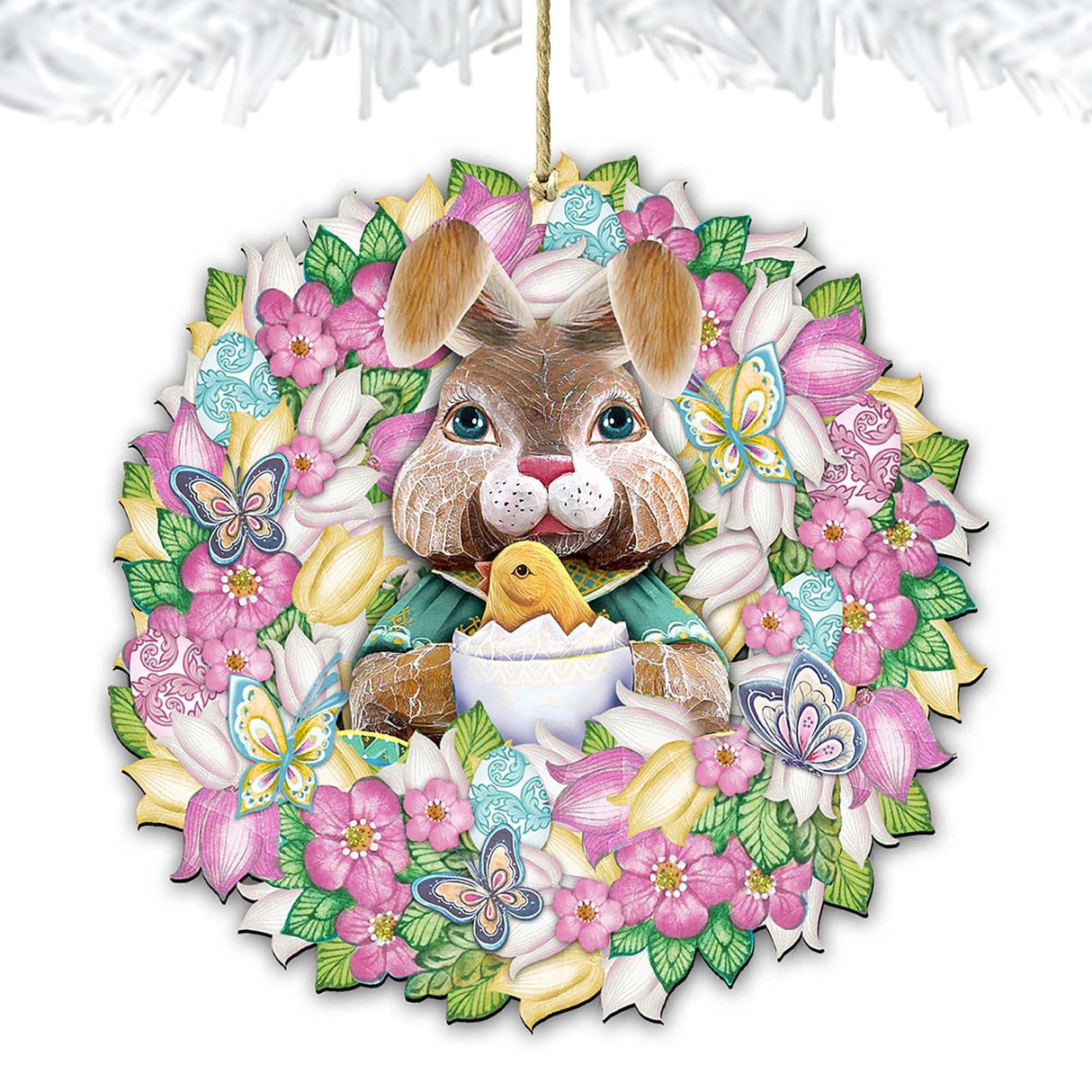 Bunny Wreath Wooden Ornaments Easter by G. DeBrekht - Easter Spring Decor - 8185301-2
