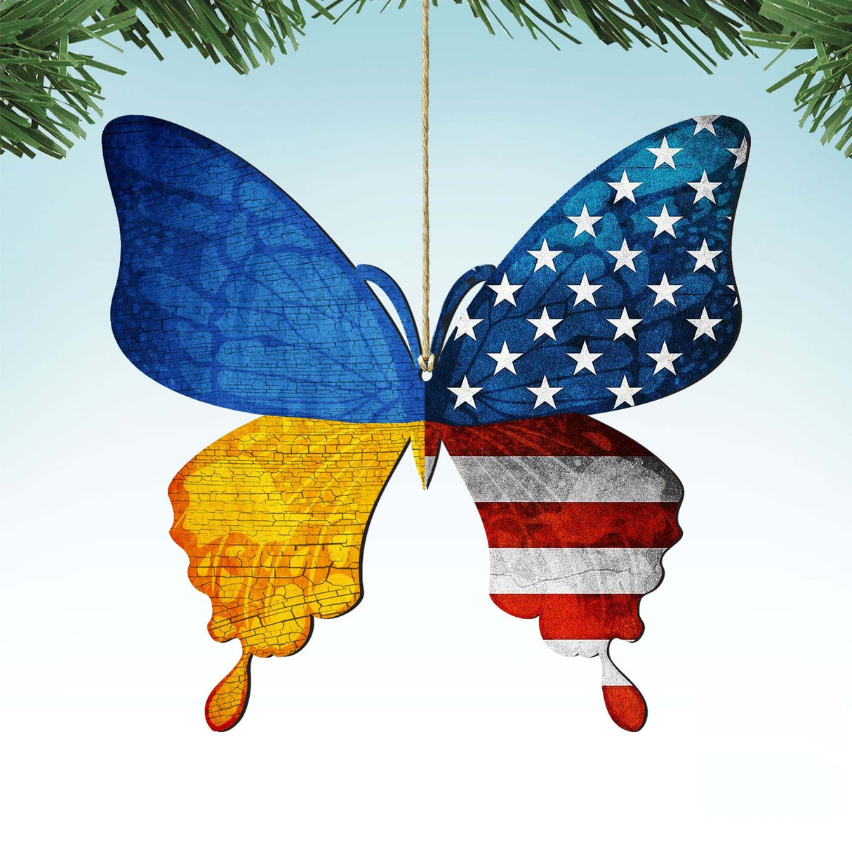 USA/Ukraine Patriotic Butterfly Wooden Ornaments - International Decor - 8187129