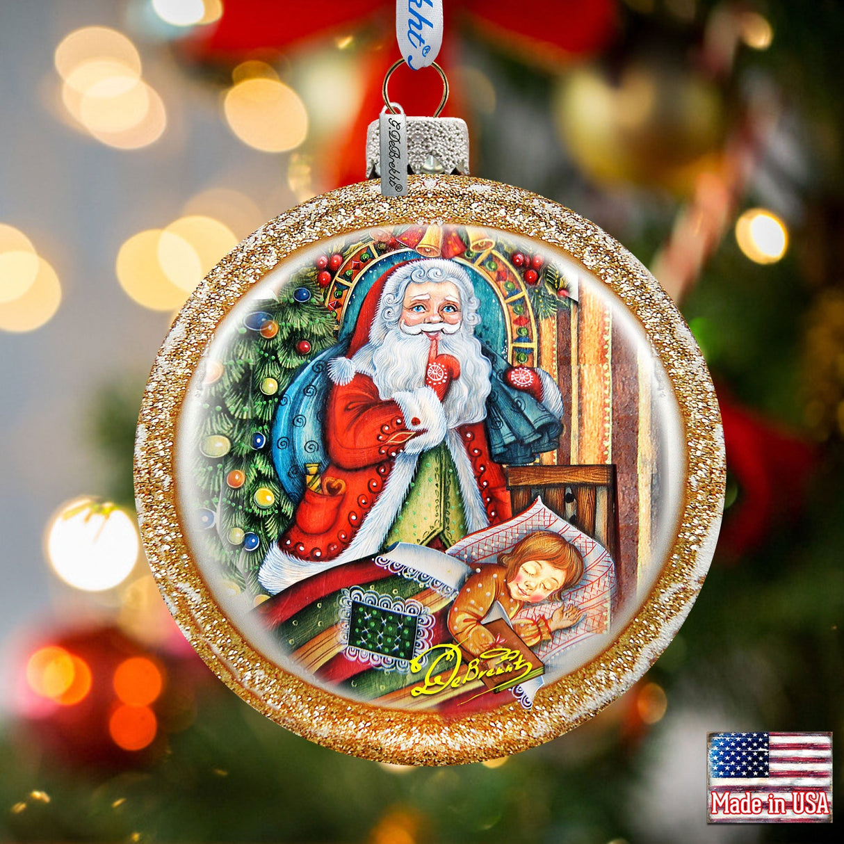 Christmas Night Cut Ball Glass Ornament by G. DeBrekht - Christmas Santa Snowman Decor - 764-025