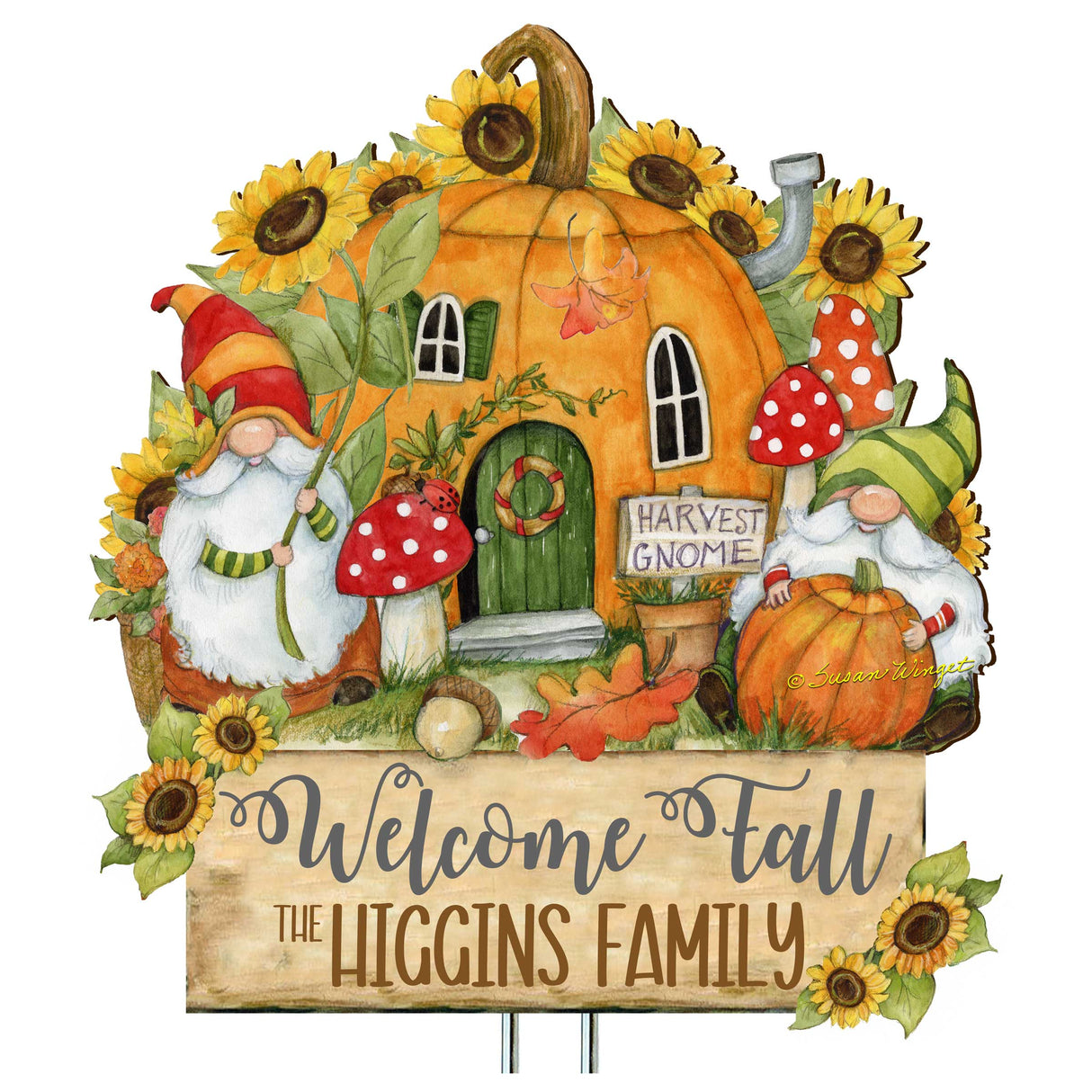 Estacas personalizadas para jardín al aire libre, decoración de otoño - Decoración de otoño personalizada para el patio trasero por Susan Winget - Casa de gnomos - Regalo hecho a mano 8471209MC-SW