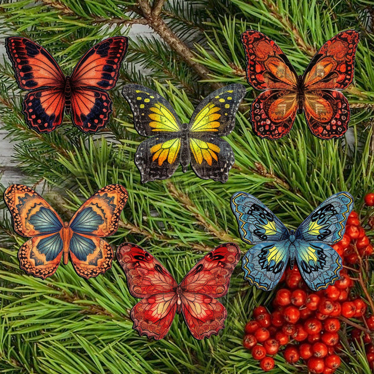 Summer Butterfly Decorative Wooden Clip-on Ornaments of 6 by G. Debrekht - Christmas Decor - 8090012-1C-S6