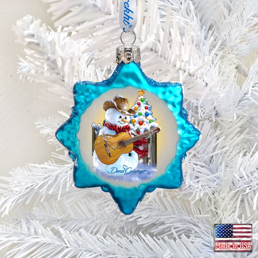 Guitar Snowman Mercury Glass Ornament by D. Gelsinger - Christmas Santa Snowman Decor - 778103-1531