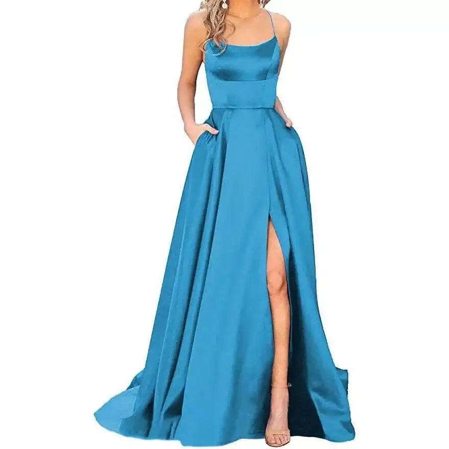 Solid Color Long Slimming And Shoulder Hollow Girlfriends Fashion Bridesmaid Party Dress - Lootquake