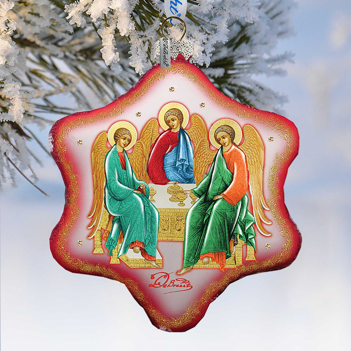 Trinity Snowflake Glass Ornament by G. DeBrekht - Nativity Holiday Decor - 754-031
