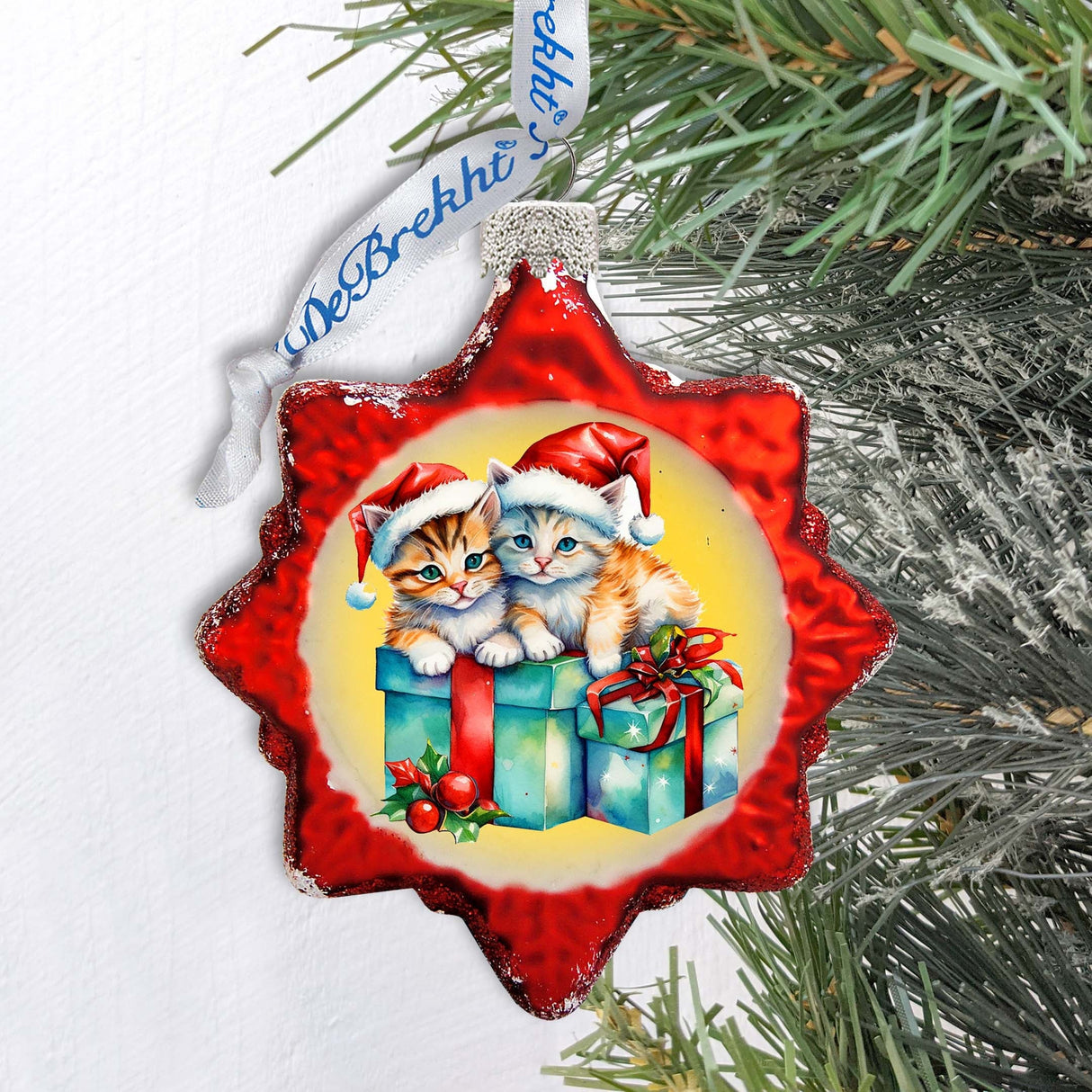 Holiday Ornaments - Kittens and Gifts Keepsake Glass Ornaments by G. Debrekht - Christmas Decor - 777402