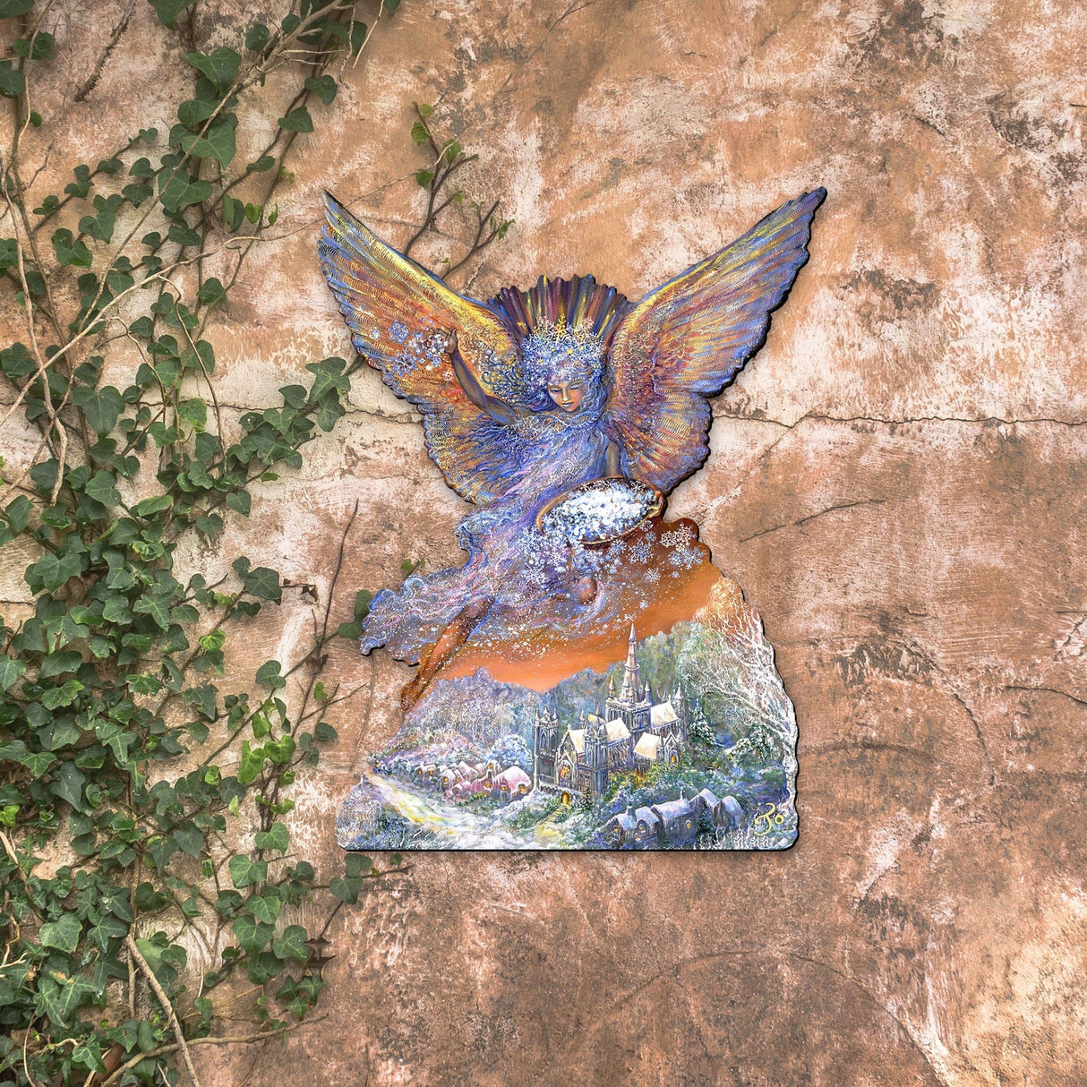 Ángel de nieve para colgar en la puerta, de madera, de Josephine Wall - 842131F-JW