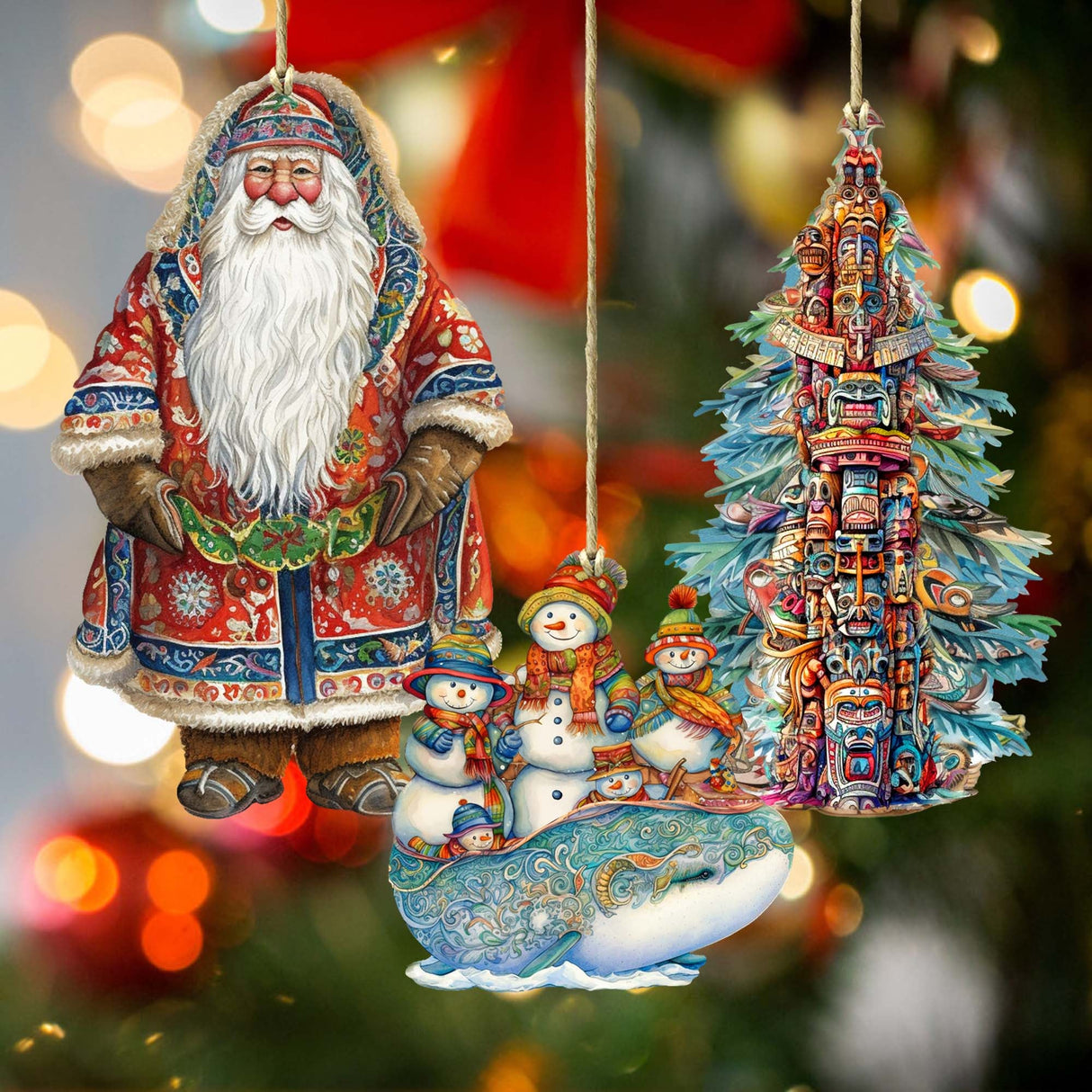 Santas Around the World - Alaskan Inspired Santa - Wooden Ornaments Set of 3 by G. DeBrekht Christmas Santa Snowman Decor - 8091314S3