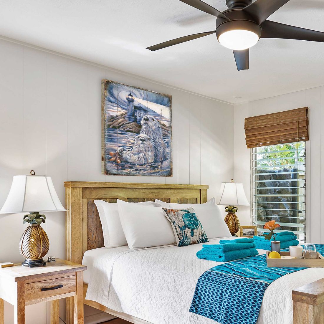 Faro de nutria Starlight, arte mural de madera de J. Bergsma - Decoración de vida silvestre - 8592572BP-JB