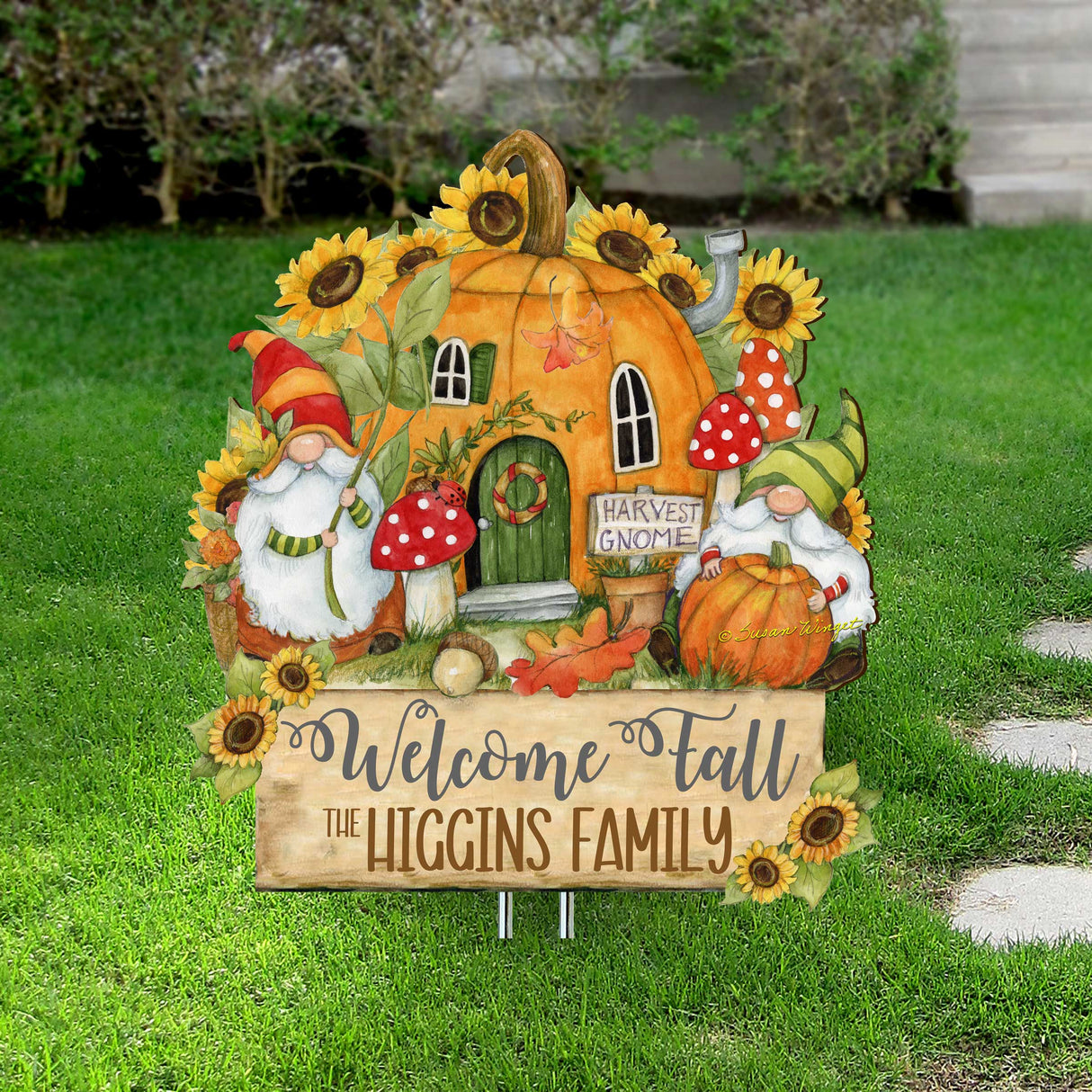Estacas personalizadas para jardín al aire libre, decoración de otoño - Decoración de otoño personalizada para el patio trasero por Susan Winget - Casa de gnomos - Regalo hecho a mano 8471209MC-SW