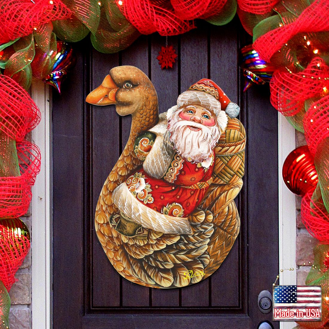 Christmas Goose Santa Christmas Door Decor by G. DeBrekht - Christmas Santa Snowman Decor - 8121633H