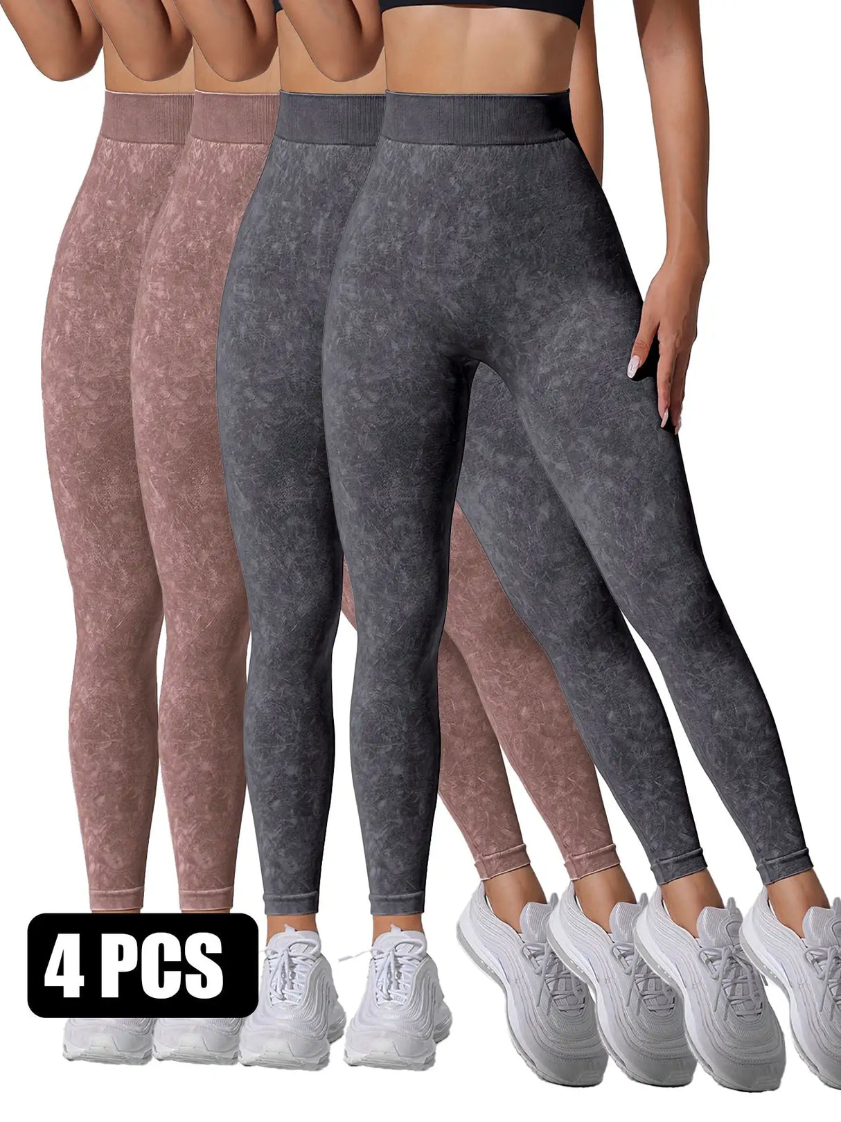 4 Pieces Scrunch Butt Lifting Workout V Back Leggings - Lootquake