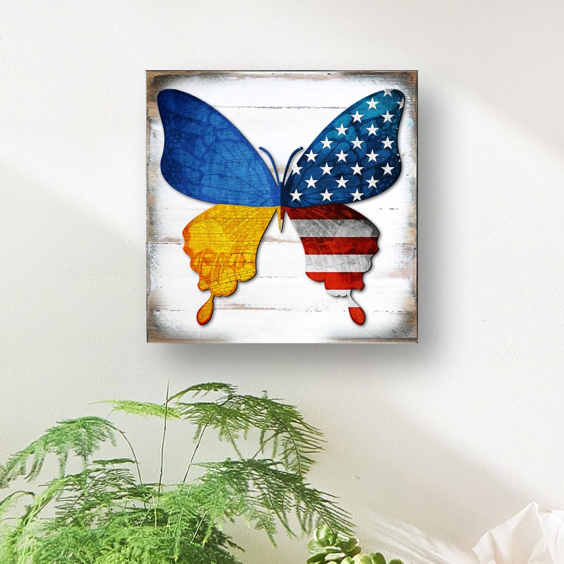 USA/Ukraine Butterfly Wooden Decor - American Patriotic Decor - 8187129B