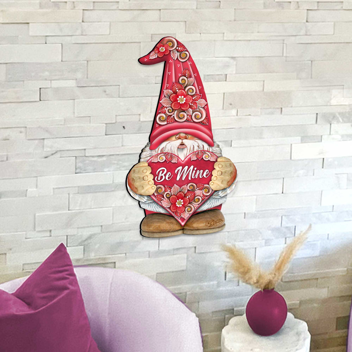 Be Mine Gnome Wooden Door Hanger Valentine Wall Art by G. DeBrekht - Love Family Kids Decor - 8611019H