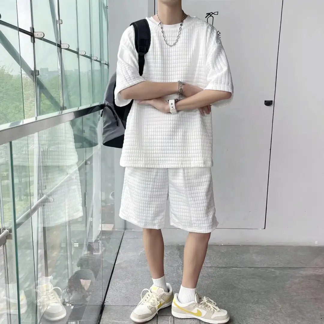 Loose Short Sleeve T-shirt Shorts Trendy Handsome Casual Two-piece Suit - Lootquake