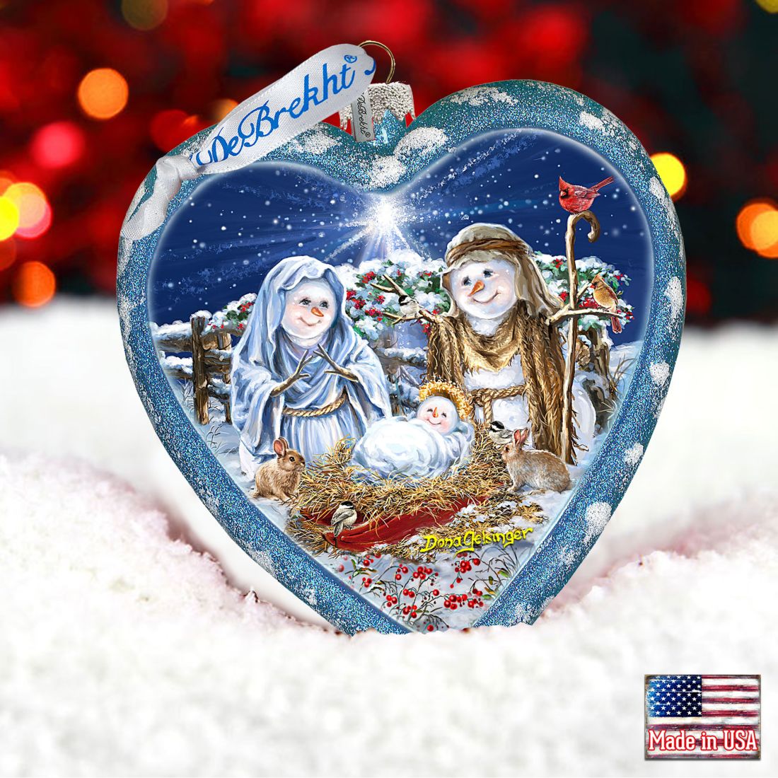 Adorno navideño de cristal con forma de corazón de la Natividad de Snow Family, edición limitada, de D. Gelsinger - Decoración navideña - 738-102-DG