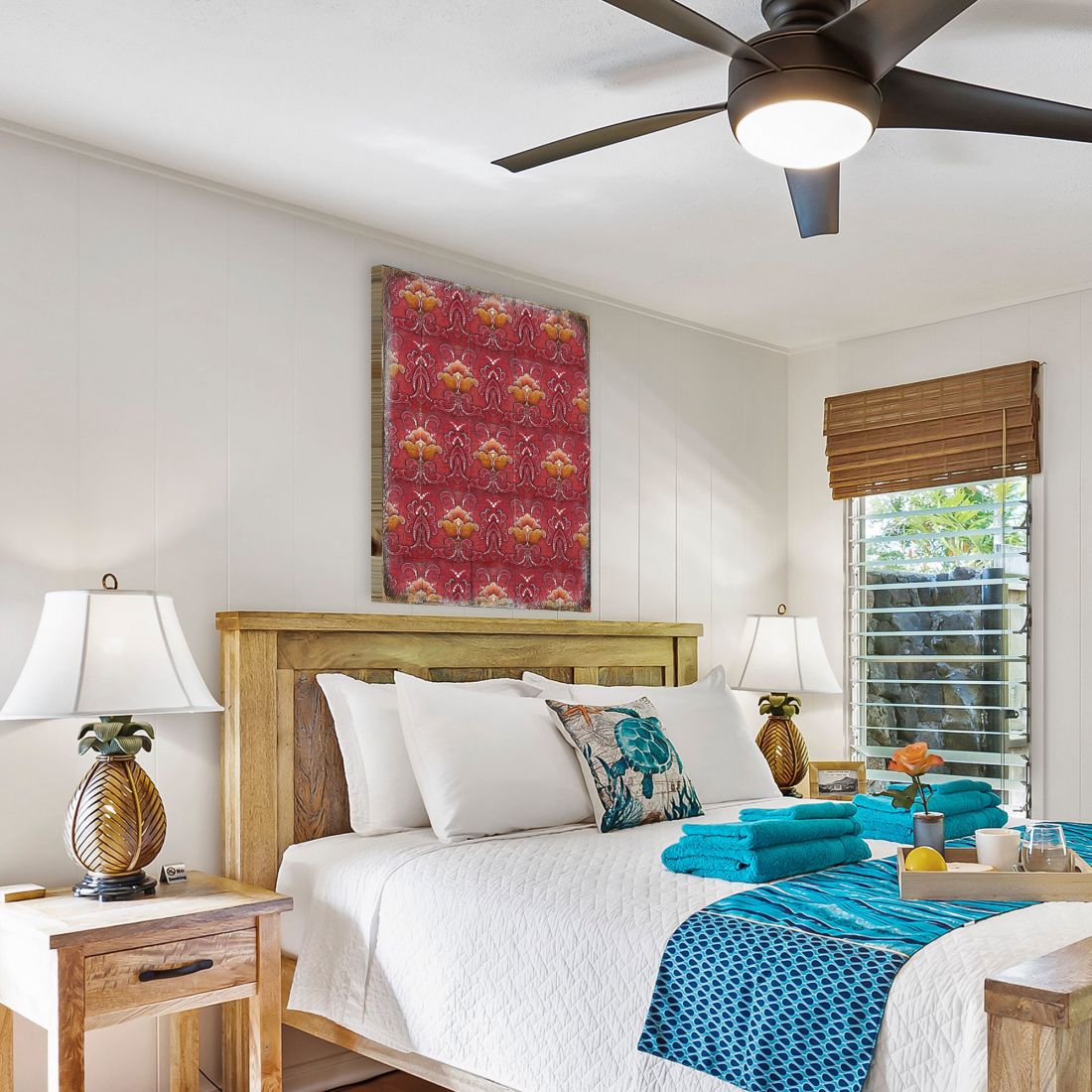 Arte mural rústico de madera en rojo y dorado de G. DeBrekht - Decoración floral ornamental - 95015B