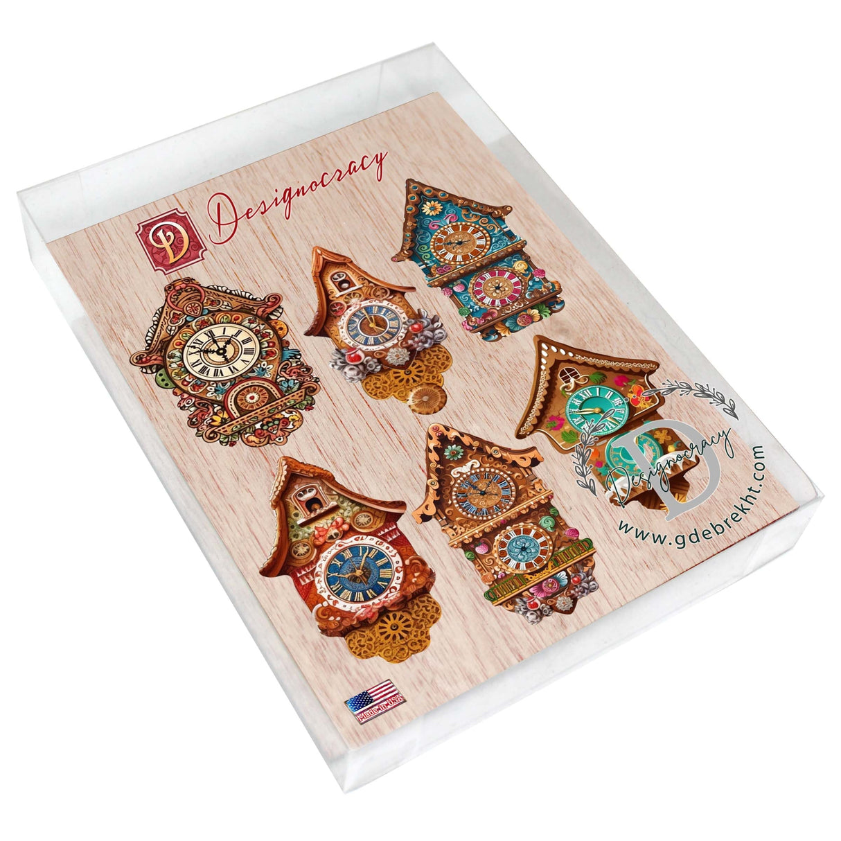 Miniature clock Decorative Wooden Magnets Set of 6 by G. Debrekht - Christmas Decor - 8090020G-S6
