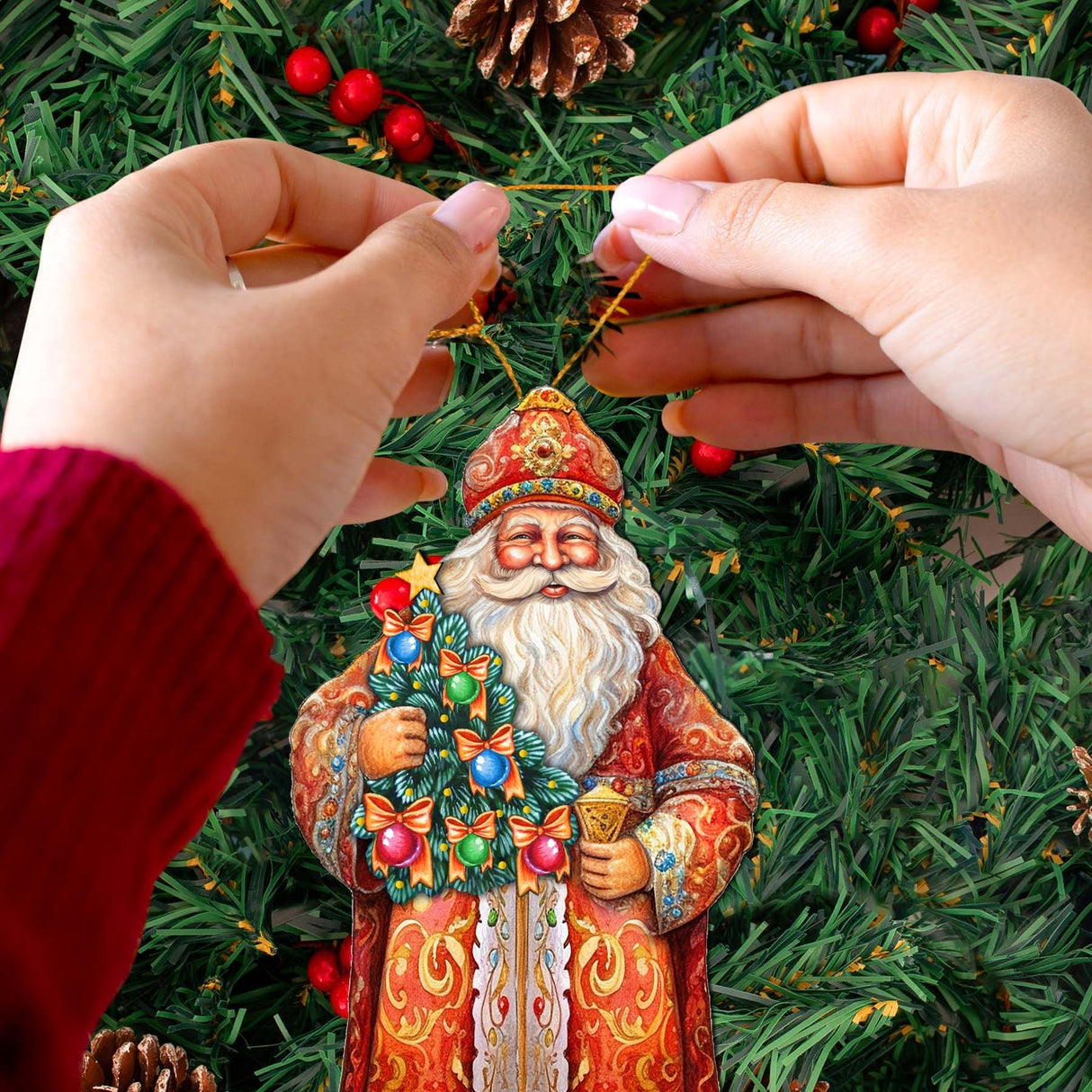 Santa's Tree of Joy Wooden Ornaments by G. Debrekht - Christmas Santa Snowman Decor - 8691418