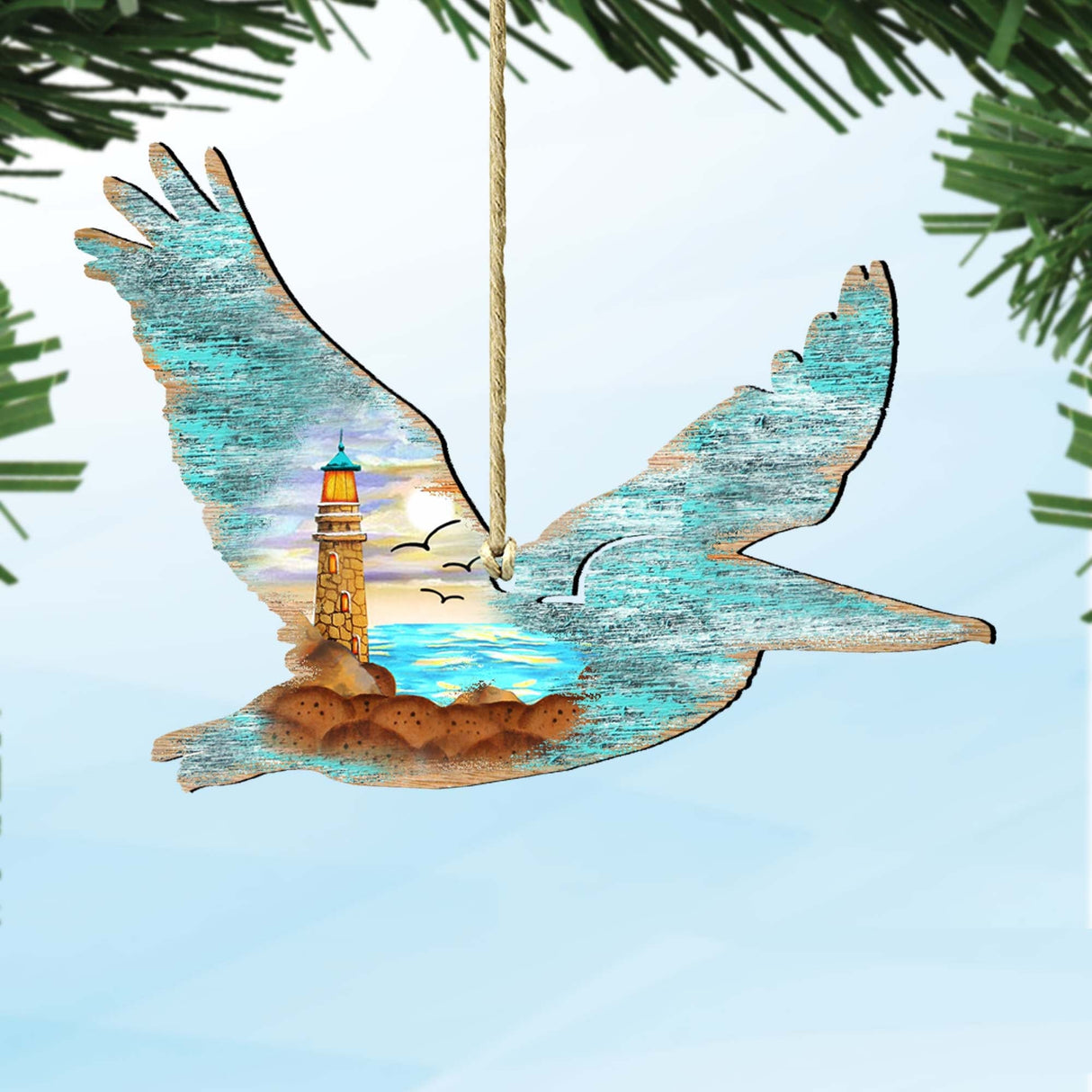 Adornos de madera de pelícano de G. DeBrekht - Decoración navideña costera - 8198611