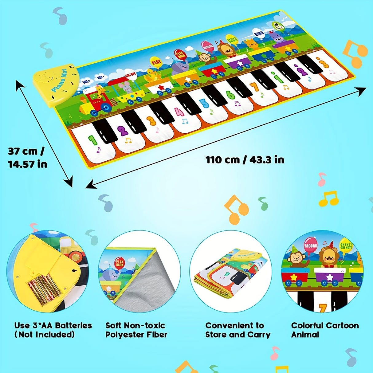 Musical Piano Mat for Kids, Floor Dance Toy with 10 Songs, 8 Animal Sounds, 5 Modes. Children'S Keyboard Blanket Music Touch Game Mat, Music Early Education Toy, Halloween Christmas Gift for Winter