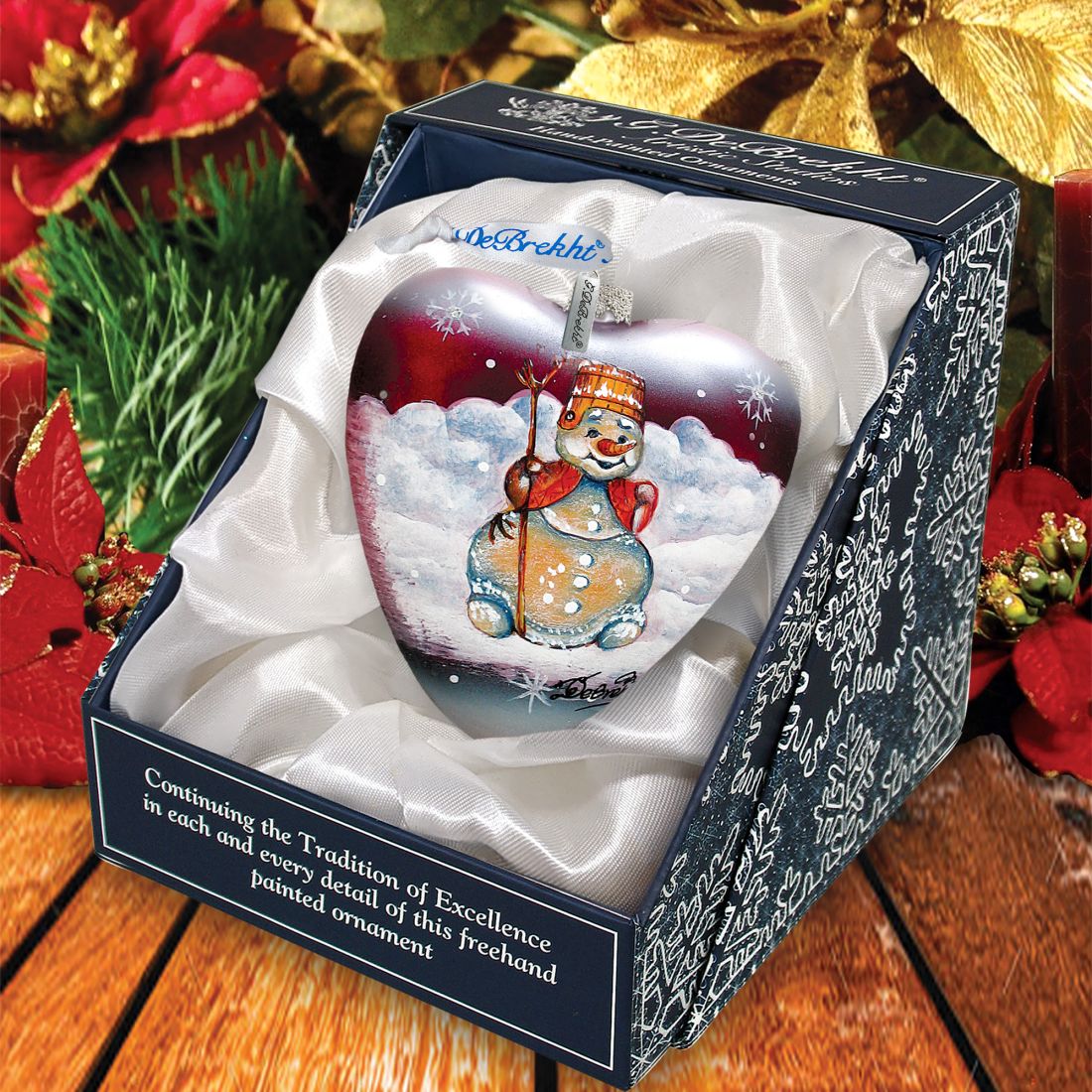 Adorno de cristal con forma de corazón de muñeco de nieve de G. DeBrekht - Decoración navideña de Papá Noel - 73331