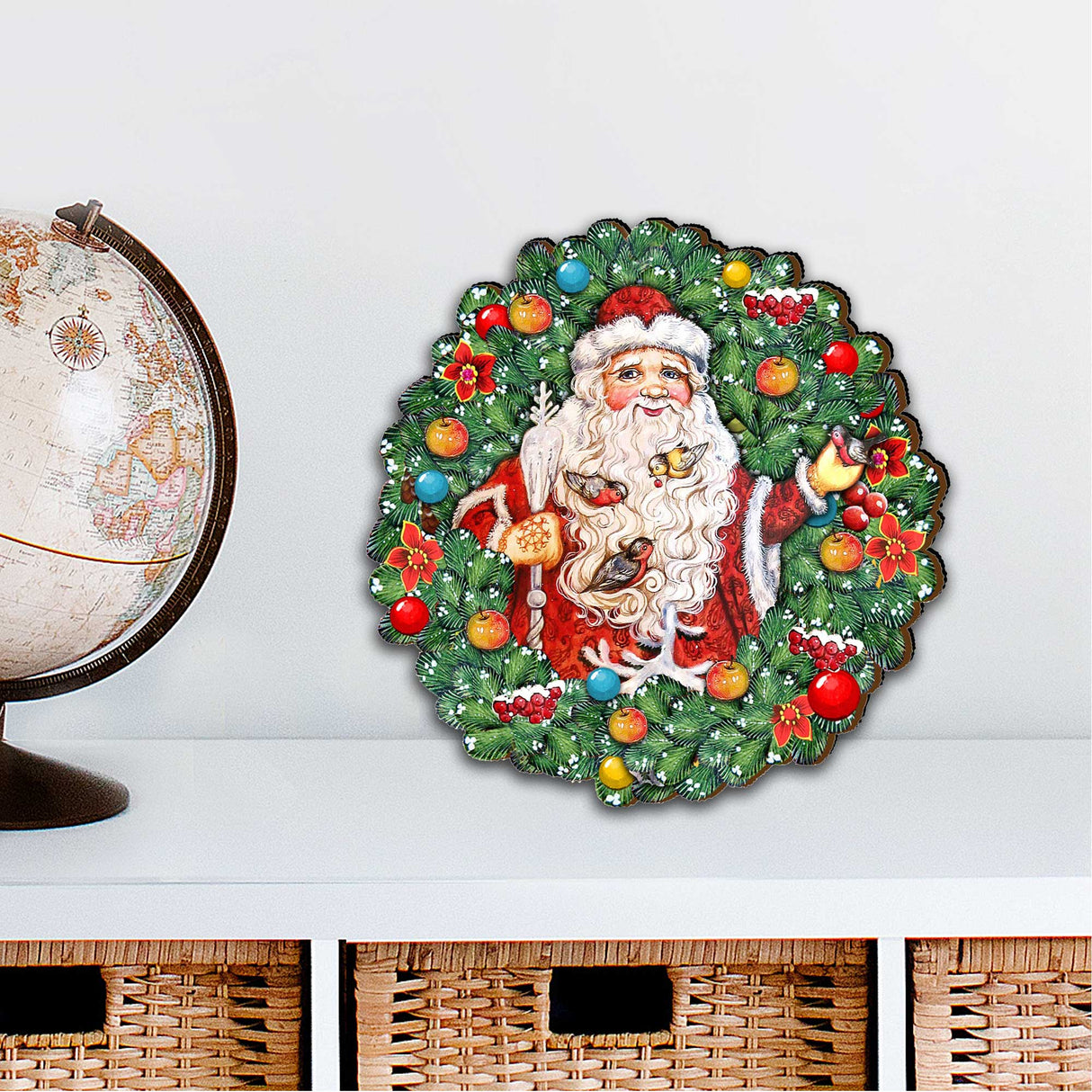 Corona de Papá Noel con pájaros para puerta, de G. DeBrekht - Decoración navideña de Papá Noel y muñeco de nieve - 8185320H