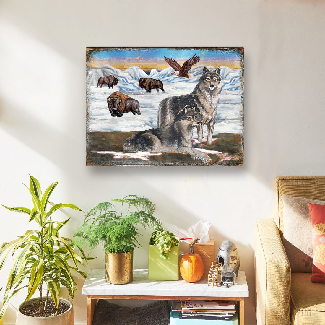 Arte mural de madera con lobos invernales de Nature Wonders - Decoración de vida silvestre - 95222B