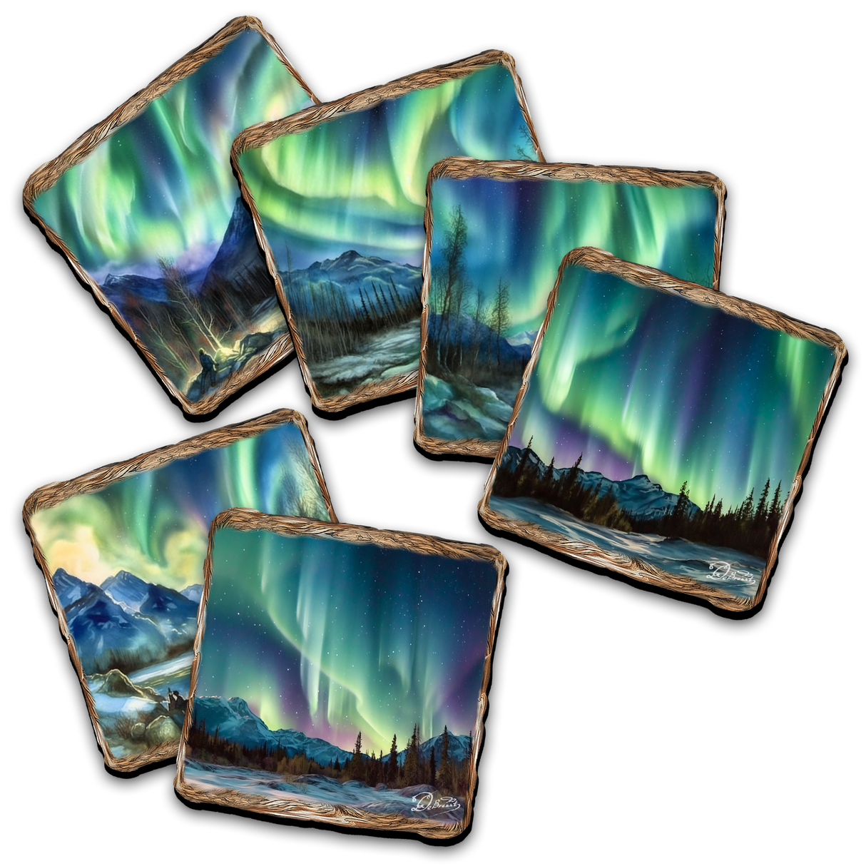 Northern Lights Wooden Cork Placemat and Coasters Gift Set of 7 by Nature Wonders Nature Wildlife Decor - 85401C-S7